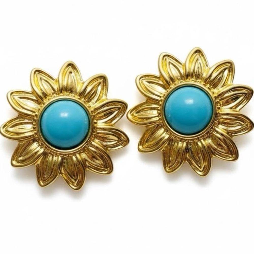 Joan Rivers Sunflower Earrings Gold Tone‎ Flower Interchangeable 2 In 1 Studs